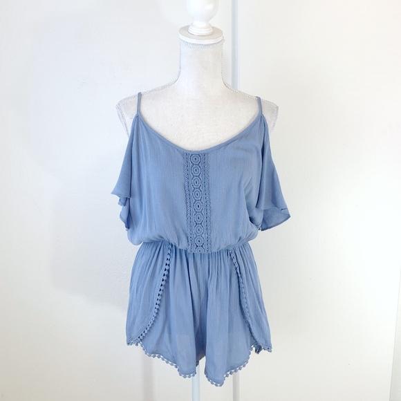 Soprano Pants - Soprano Dusty Blue Cold Shoulder Romper Sz M {KC}